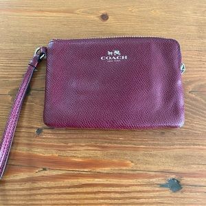Coach Red/Burgundy Leather Wristlet
